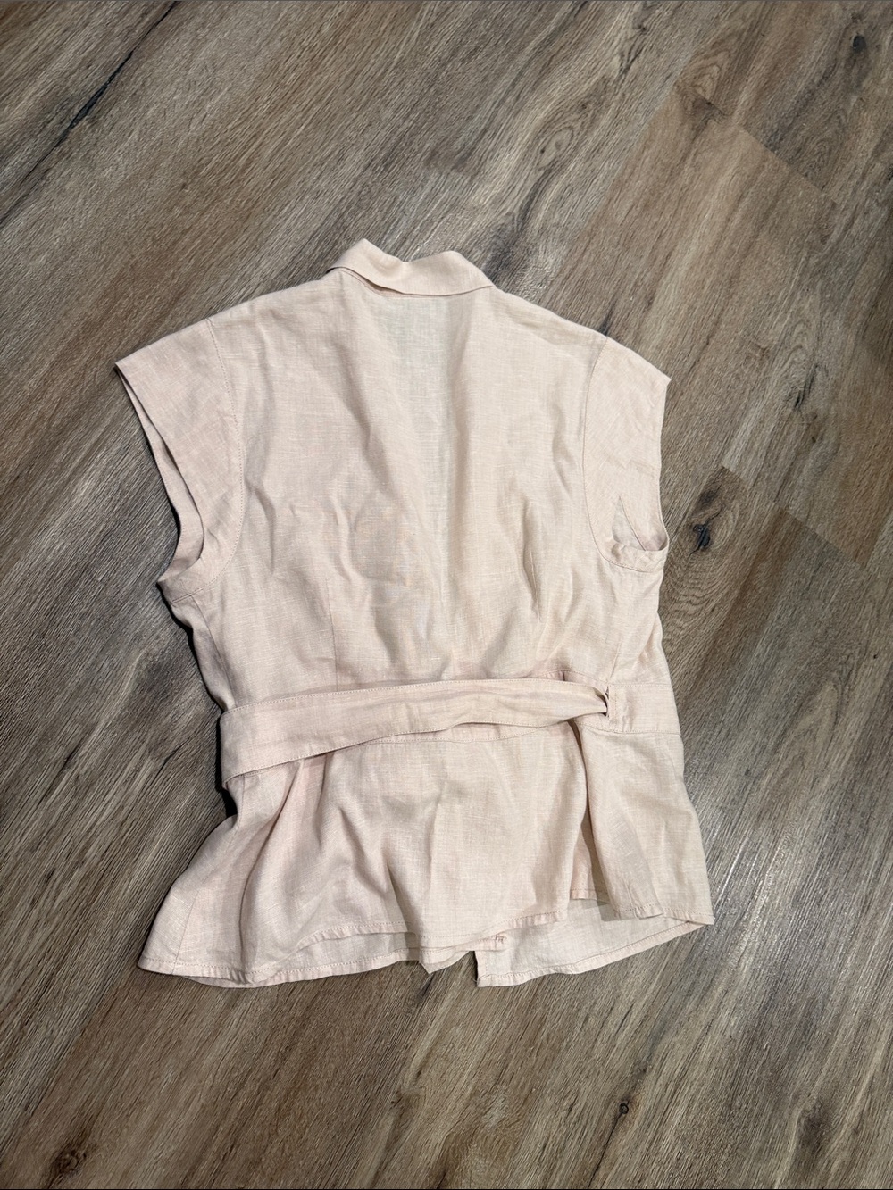 NWOT Sutton Studio Cream Tan Linen-Blend natural fiber Wrap Top - Picture 8 of 8